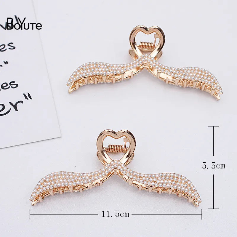 BoYuTe Metal Hair Claw with Pearls Big Shark Clip Hair Jewelry