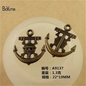 BoYuTe 22*18MM Antique Bronze Pirates Rudder Anchor Charm Pendant