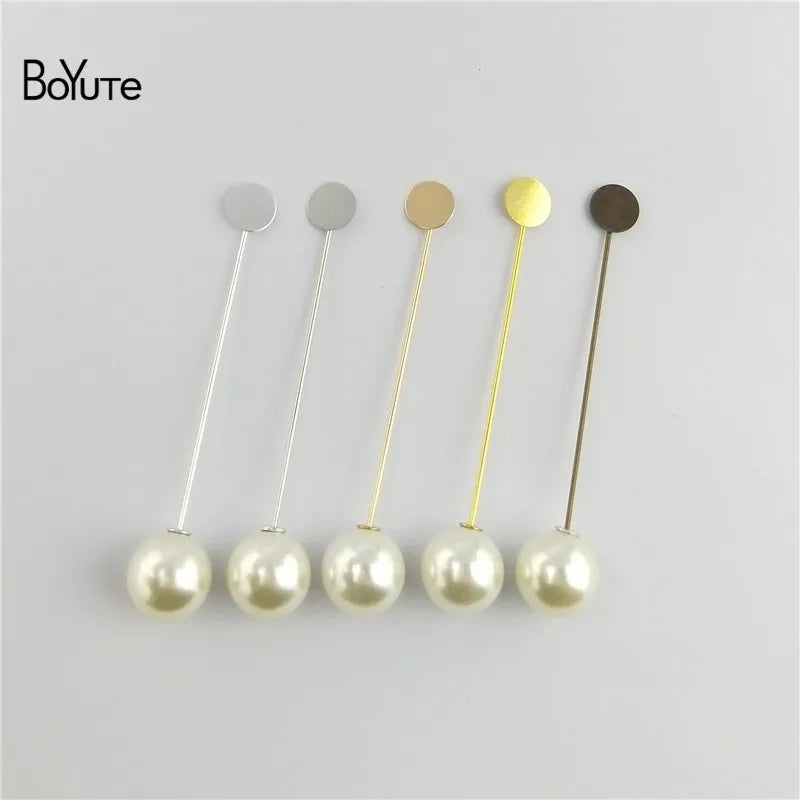 BoYuTe 50 Pcs 5 Colors 10MM 15MM Flat Brooch Base Settings Diy Pearl Brooch Pin