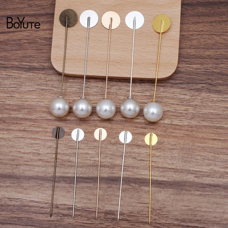 BoYuTe 50 Pcs 5 Colors 10MM 15MM Flat Brooch Base Settings Diy Pearl Brooch Pin
