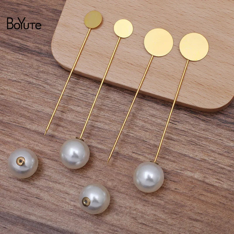 BoYuTe 50 Pcs 5 Colors 10MM 15MM Flat Brooch Base Settings Diy Pearl Brooch Pin