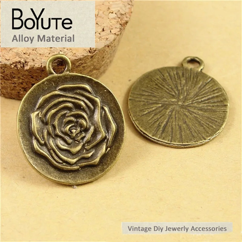 Vintage Bronze Rose Pendant DIY Jewelry Making Findings