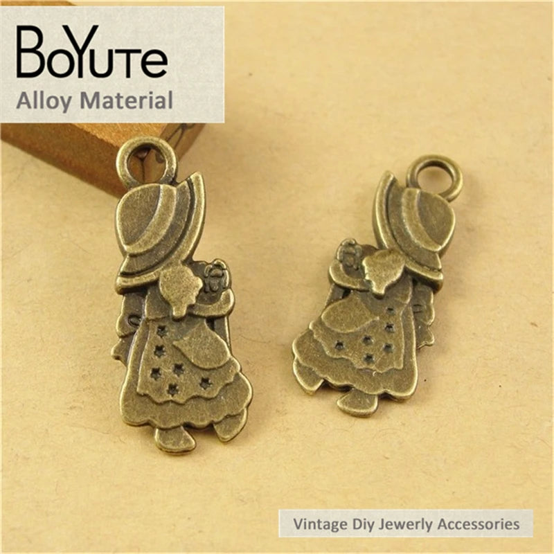 BoYuTe Girl Pendant Charms Antique Bronze Plated Zinc Alloy DIY Jewelry Making