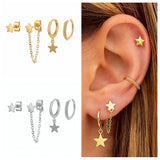 Boako 3-4PCS Earrings Set Moon Star Lightning Suit Earrings