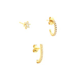 Boako Colorful Crystal Earrings Set 925 Stud Hoop Cuff Round Cross Flower Heart