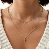 Boako Cross Clavicle Necklace 925 Sterling Silver Double Layered Diamond Pendant