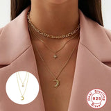 925 Silver Double Layered Star Clavicle Necklace