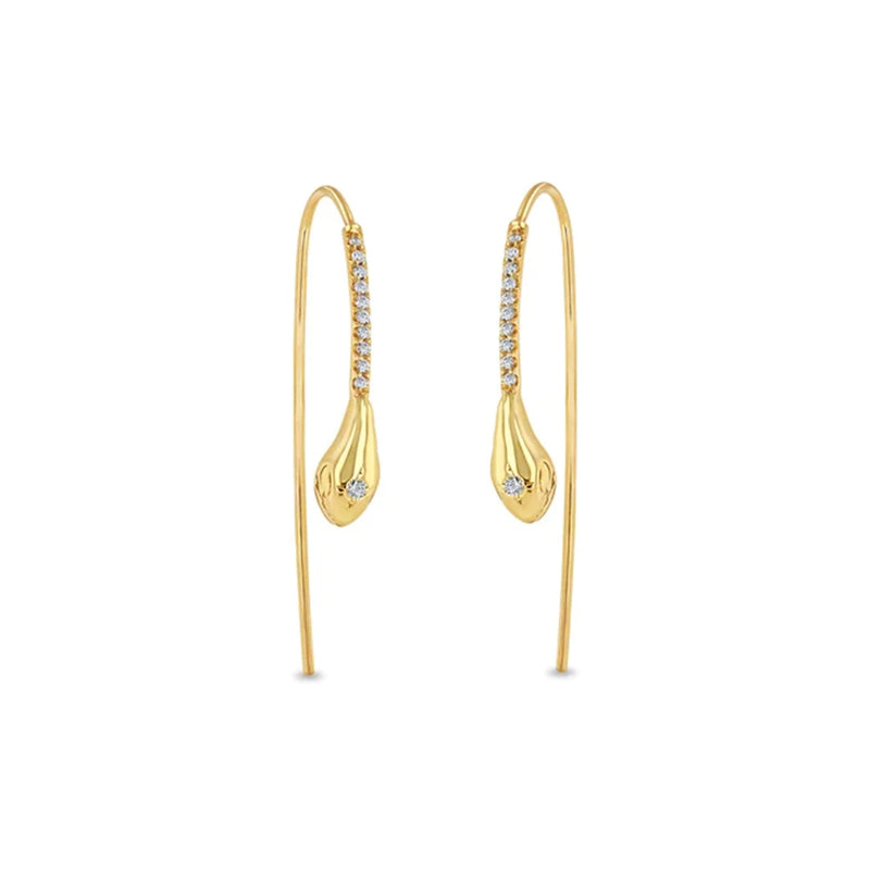 Boako Punk Snake Head Tassel Earrings S925 Sterling Silver Crystal Jewelry