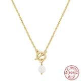 Boako TO Buckle Necklace 925 Silver Pearl Pendant Clavicle Necklace