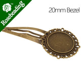 Antique Bronze Plated Round Bezel Bobby Pin, 20mm, Pack of 20