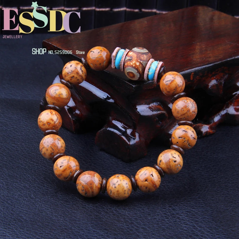 Hand-polished Round Tibetan Natural Beads Rosary Bracelet