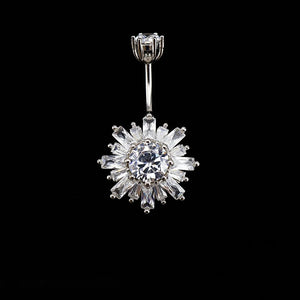 Zircon Sunflower 925 Silver Belly Piercing Button Rings For Girl