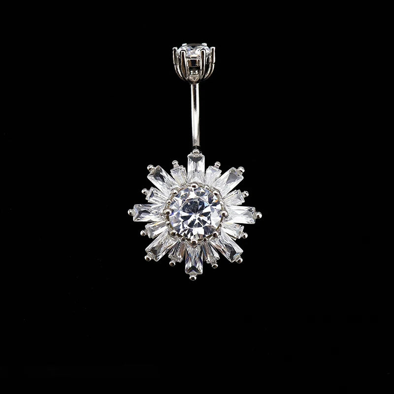 Zircon Sunflower 925 Silver Belly Piercing Button Rings For Girl