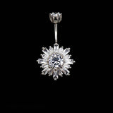 Zircon Sunflower 925 Silver Belly Piercing Button Rings For Girl