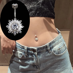 Zircon Sunflower 925 Silver Belly Piercing Button Rings For Girl