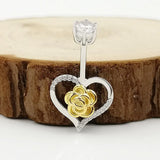 925 Silver Golden Rose Flower Heart Belly Button Rings Love Navel Piercing