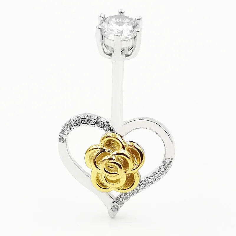 925 Silver Golden Rose Flower Heart Belly Button Rings Love Navel Piercing