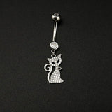 925 Silver Cat Navel Piercing Belly Button Ring Zircon Dangle