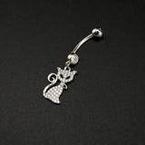 925 Silver Cat Navel Piercing Belly Button Ring Zircon Dangle
