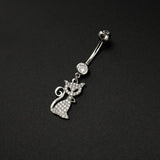 925 Silver Cat Navel Piercing Belly Button Ring Zircon Dangle