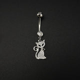 925 Silver Cat Navel Piercing Belly Button Ring Zircon Dangle