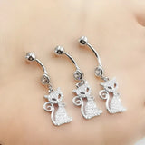 925 Silver Cat Navel Piercing Belly Button Ring Zircon Dangle