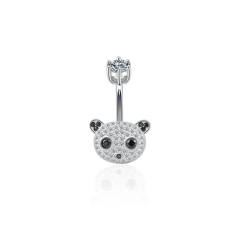 Panda Belly Button Rings Navel Piercing 925 Sterling Silver Rod Length 6 8
