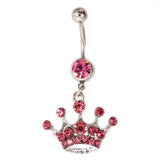 Pink Diamond Crown Belly Button Ring Surgical Steel Navel Piercing Jewelry