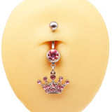 Pink Diamond Crown Belly Button Ring Surgical Steel Navel Piercing Jewelry
