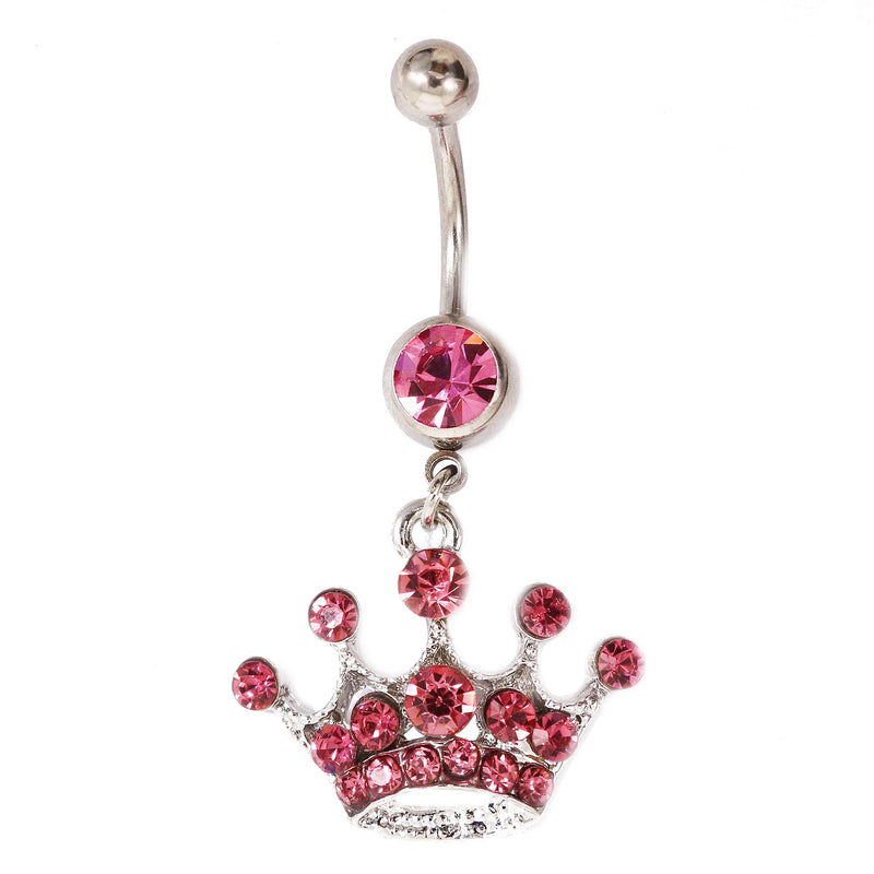 Pink Diamond Crown Belly Button Ring Surgical Steel Navel Piercing Jewelry