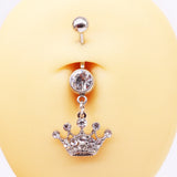 Pink Diamond Crown Belly Button Ring Surgical Steel Navel Piercing Jewelry
