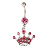 Pink Diamond Crown Belly Button Ring Surgical Steel Navel Piercing Jewelry