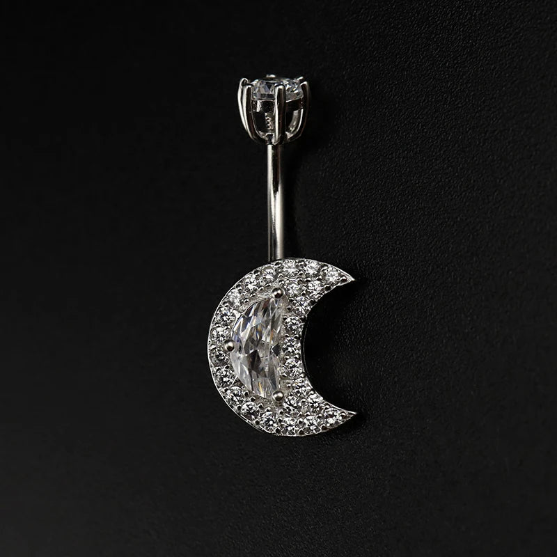 Moon Belly Button Piercing Rings 925 Sterling Silver Men Women 1.5 MM Thick