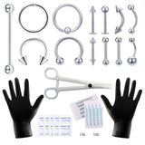 Body Piercing Tool Kit 12-20G Disposable Needles Clamp Gloves Tools