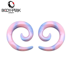 Pink Silicone Ear Plugs Spiral Expander Pearlized Earring Gauge