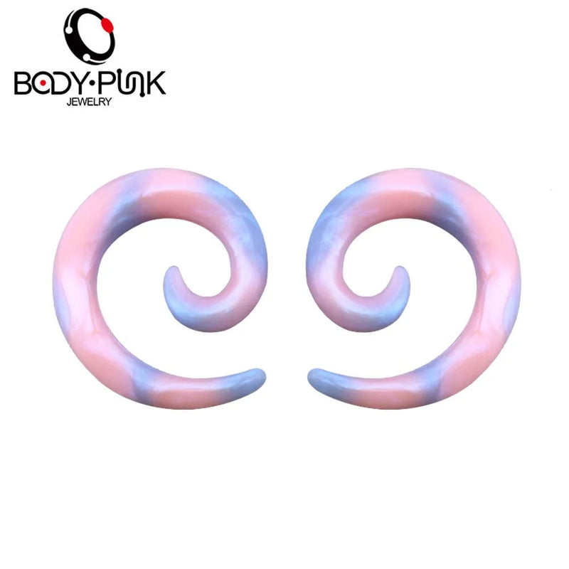 Pink Silicone Ear Plugs Spiral Expander Pearlized Earring Gauge