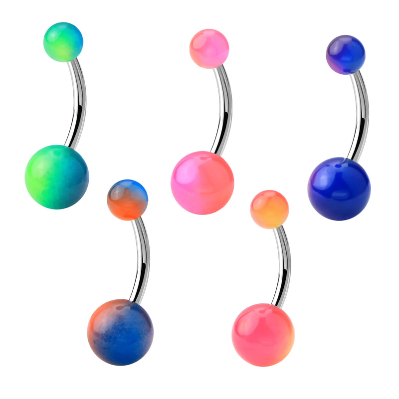5pcs Rainbow Navel Piercing Button Rings Body Jewelry
