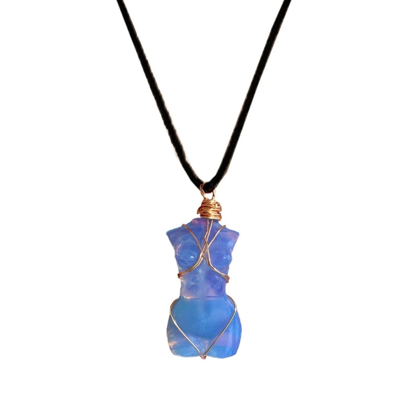 Body Shaped Crystal Necklace Wire Wrap Gemstone Pendant