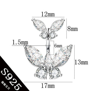 925 Sterling Silver Butterfly Belly Button Ring 6mm 8mm 10mm Piercing