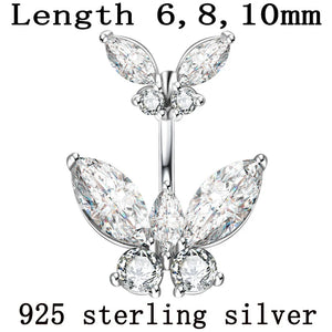 925 Sterling Silver Butterfly Belly Button Ring 6mm 8mm 10mm Piercing