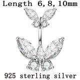 925 Sterling Silver Butterfly Belly Button Ring 6mm 8mm 10mm Piercing