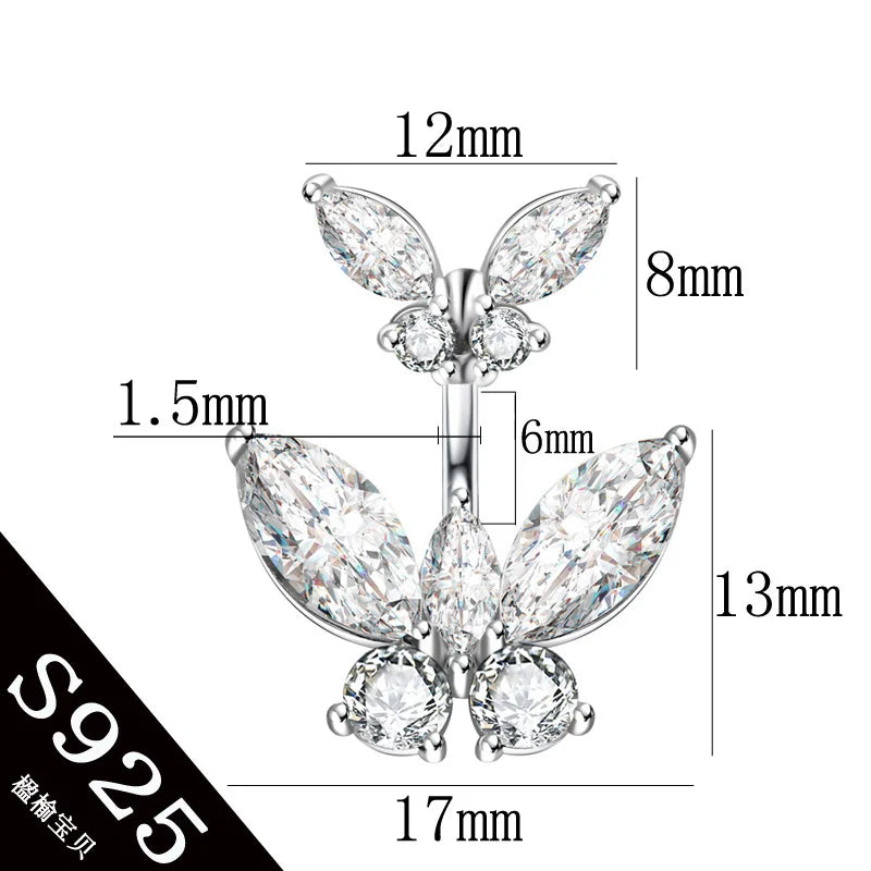 925 Sterling Silver Butterfly Belly Button Ring 6mm 8mm 10mm Piercing