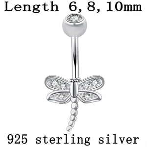 S925 Belly Button Ring Dragonfly 925 Sterling Silver 6-10mm Pin Fine Jewelry