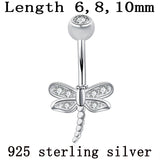 S925 Belly Button Ring Dragonfly 925 Sterling Silver 6-10mm Pin Fine Jewelry