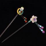 Bohamian Vintage Chinese Style Flower Wooden Hair Sticks Hairpin Tassel Barrette