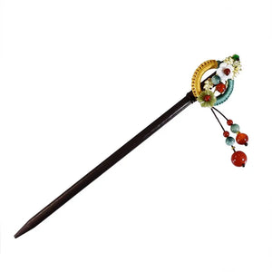 Bohamian Vintage Chinese Style Flower Wooden Hair Sticks Hairpin Tassel Barrette