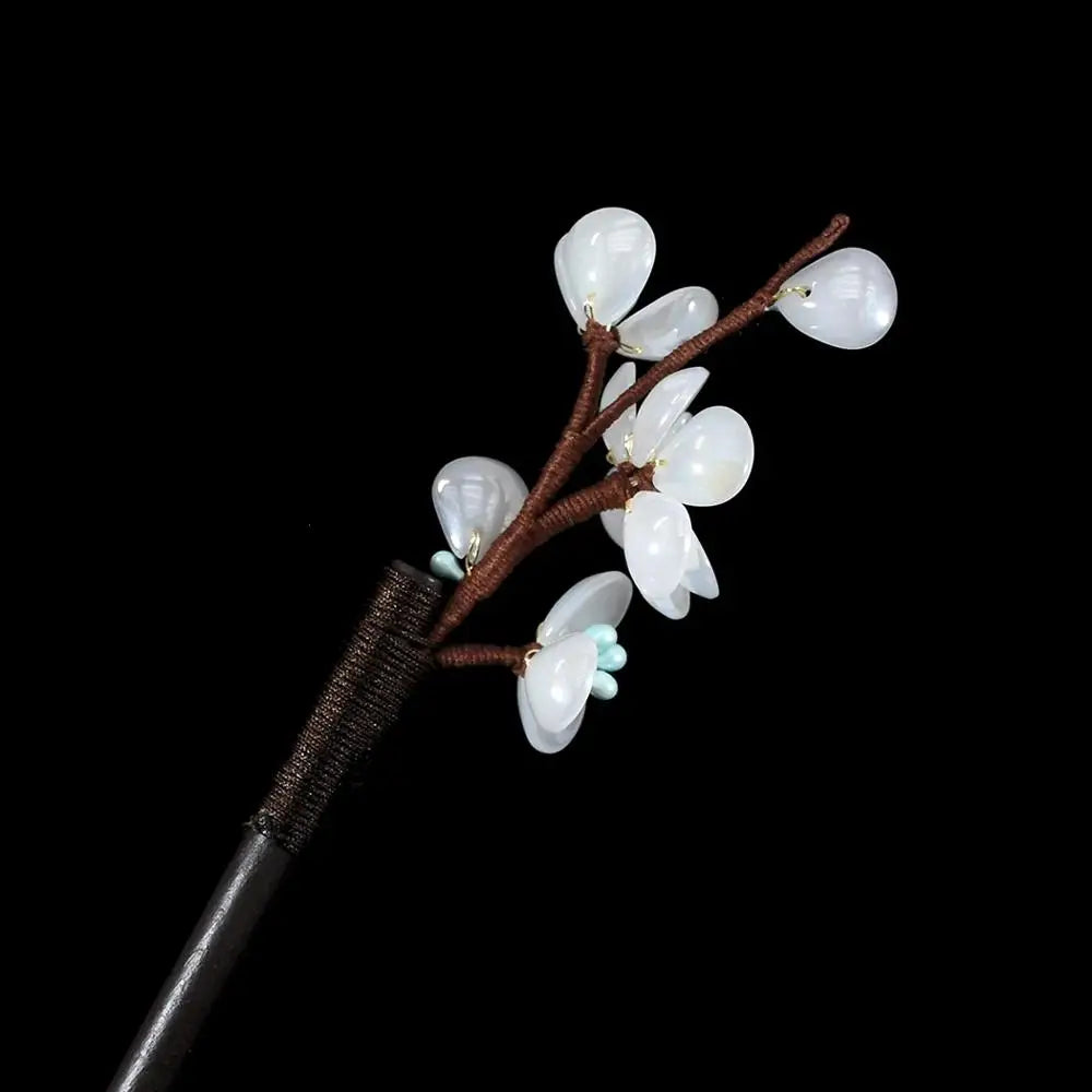 Bohamian Vintage Chinese Style Flower Wooden Hair Sticks Hairpin Tassel Barrette
