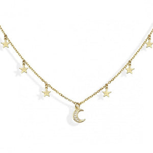 925 Silver Cross Chain Choker Necklace Moon Star Horn Pendant
