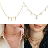 925 Silver Cross Chain Choker Necklace Moon Star Horn Pendant