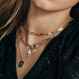 925 Silver Cross Chain Choker Necklace Moon Star Horn Pendant